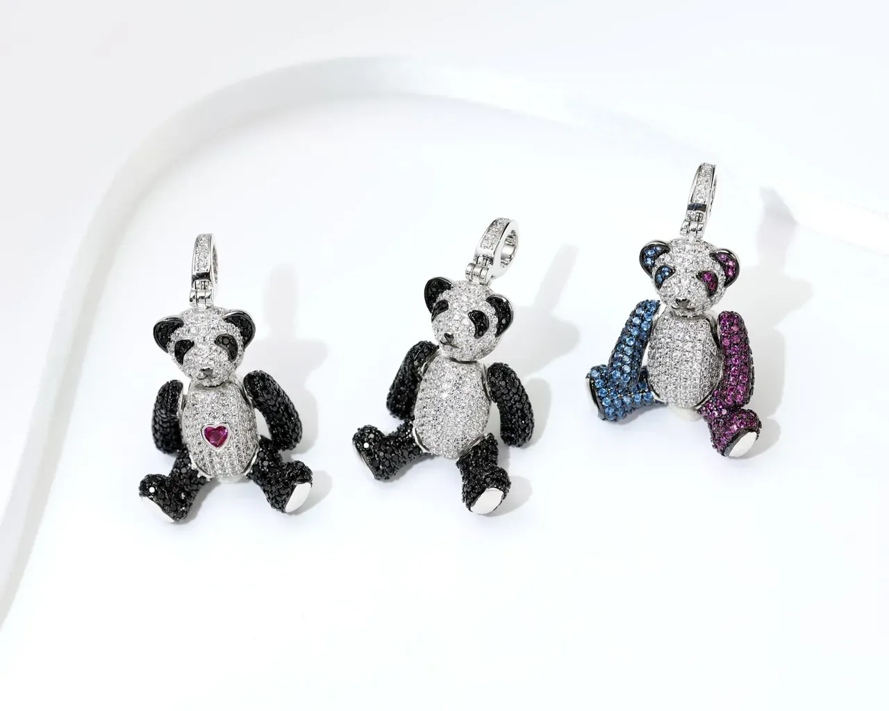 White Black Panda-Shaped Pavé-Set Crystals Necklace 4