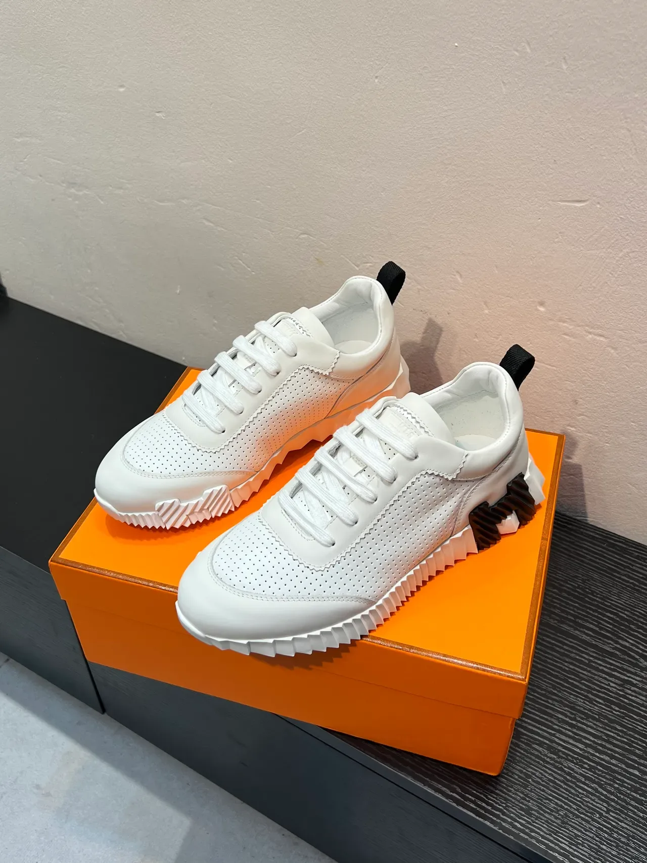 White Black Perforated Leather Upper Zigzag-Stitched Overlay Sneakers 3