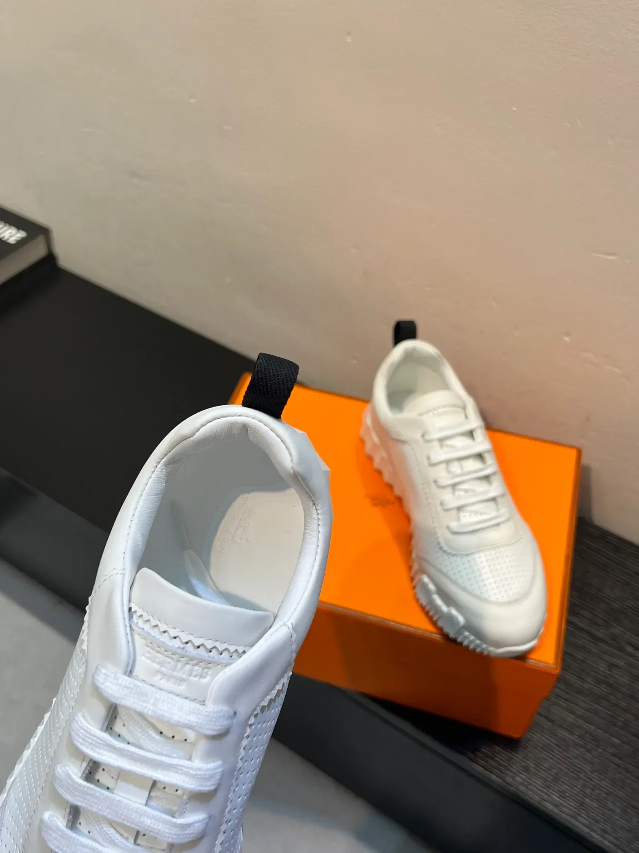 White Black Perforated Leather Upper Zigzag-Stitched Overlay Sneakers 7