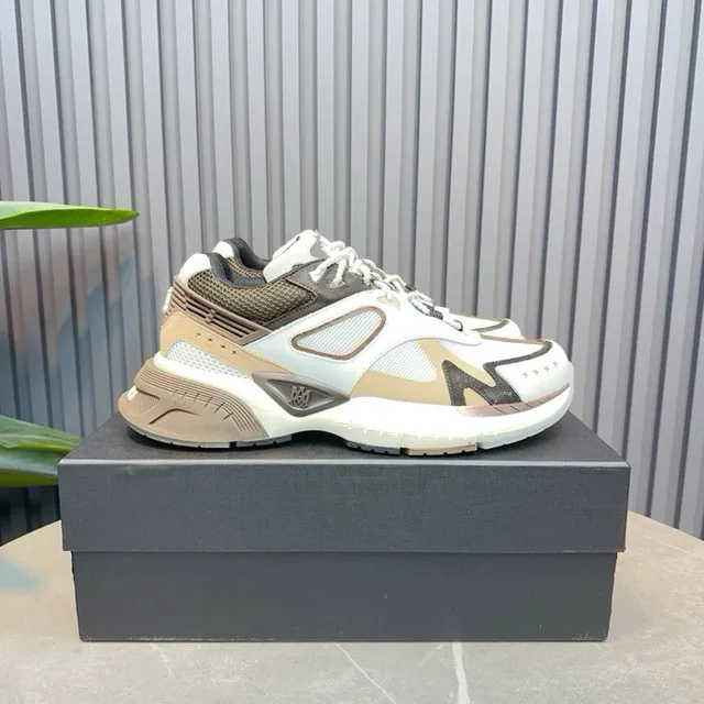 White Brown Multi-Panel Construction Sculpted Wavy Midsole Chunky Sneakers 9