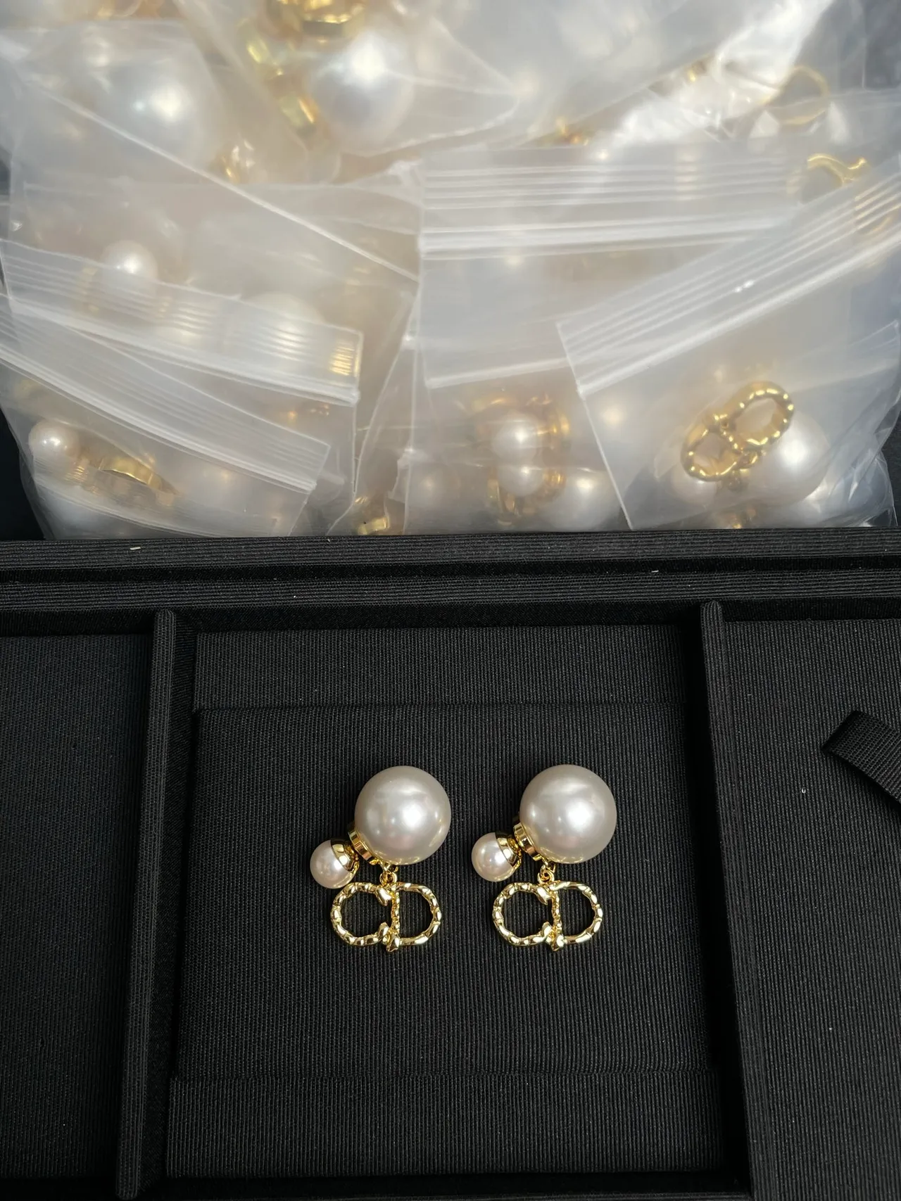 White Gold Double-Pearl Drop Interlocking Rings Earrings 6