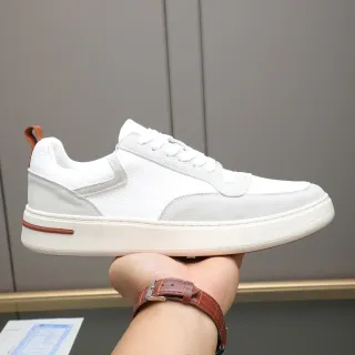 White Gray Two-Tone And Light Upper Pebbled Leather Suede Panels Sneakers