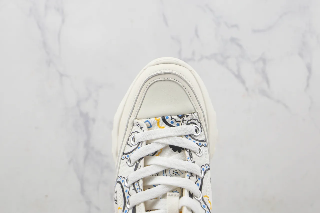 White Printed Canvas High-Top Chunky Sneaker 6
