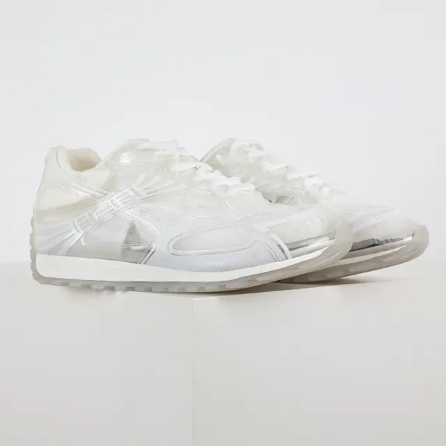 White Translucent Sole Layered Overlay Sneakers 3