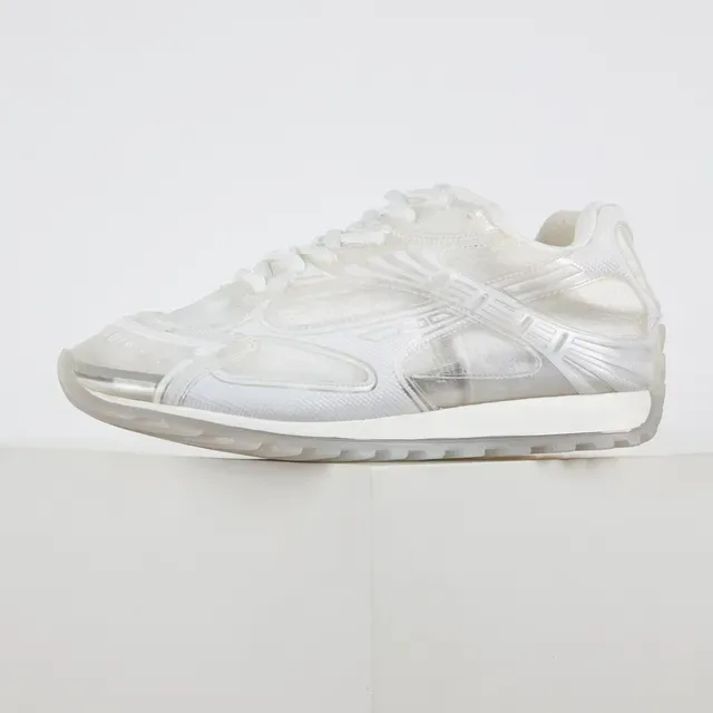 White Translucent Sole Layered Overlay Sneakers 9