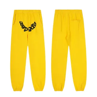 Yellow Black Elastic Waist Cuffed Ankles Sweatpant