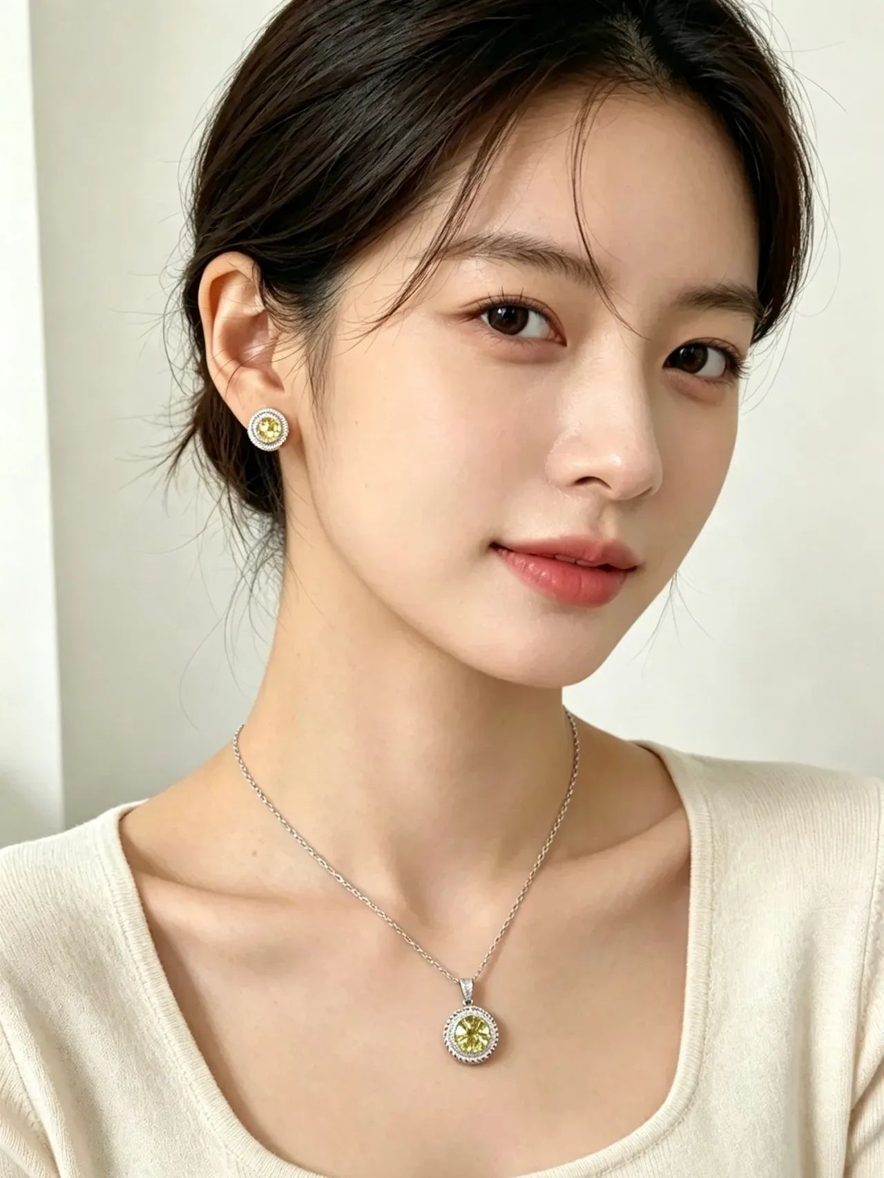 Yellow Silver Halo-Set Pavé-Accented Necklace 3