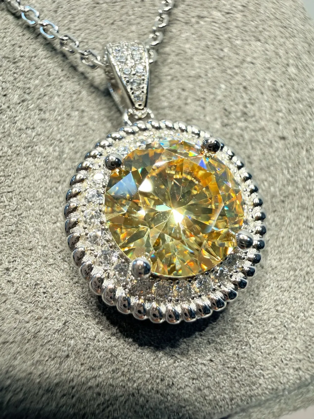 Yellow Silver Halo-Set Pavé-Accented Necklace 7