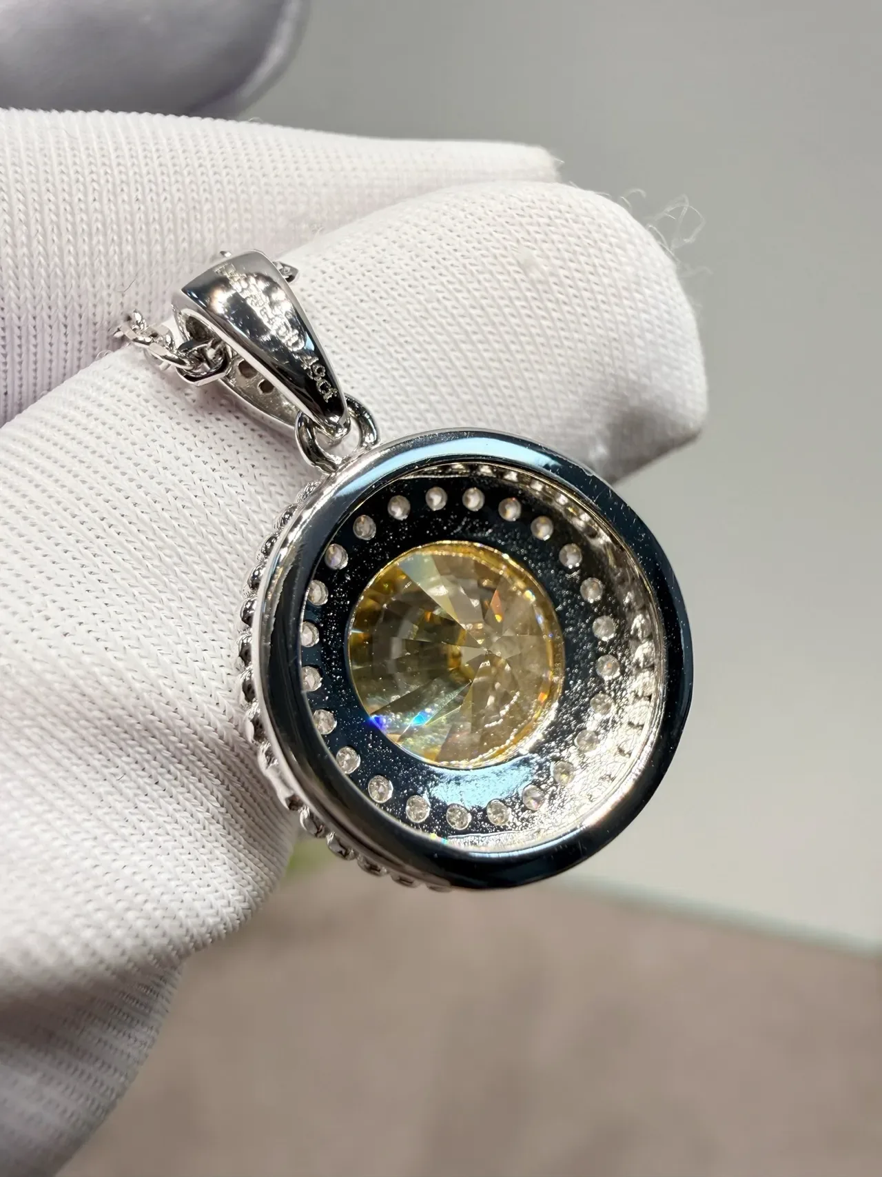 Yellow Silver Halo-Set Pavé-Accented Necklace 8