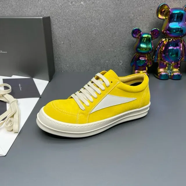 Yellow White Suede Upper Side Lightning-Bolt Panel Sneakers 6