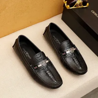 Giorgio Armani Black Gold Crocodile-Embossed Leather Metal Eagle Logo Bar Loafer