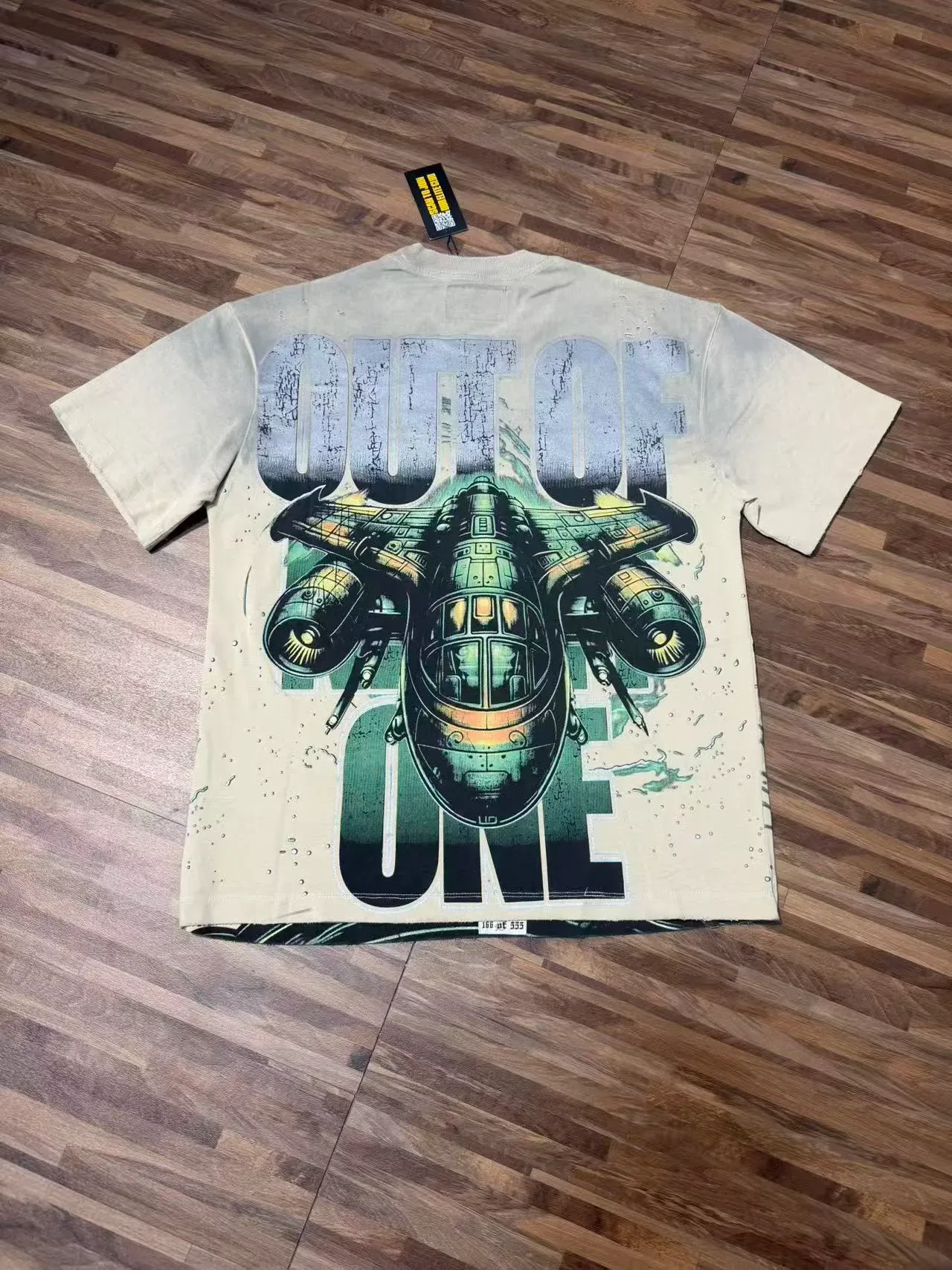 Camiseta Godspeed gráfico de calavera astronauta blanco roto 3