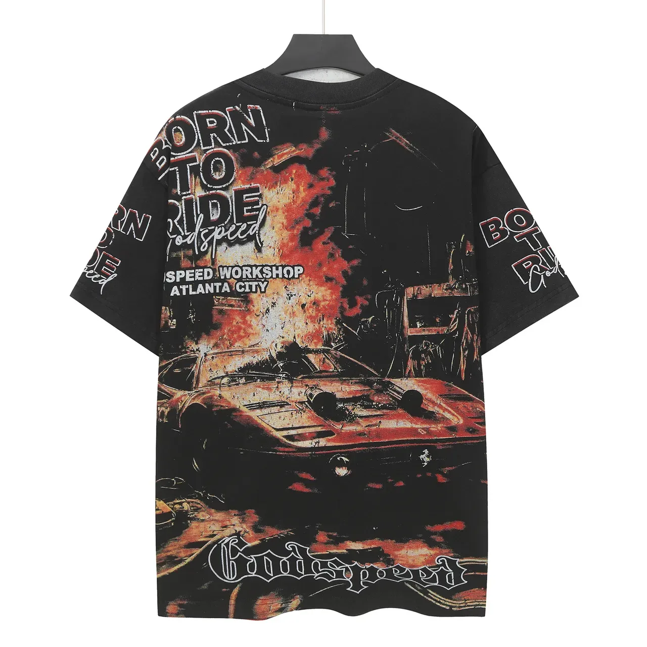 Godspeed Born To Ride Skull Rider ग्राफिक काली टी-शर्ट 2