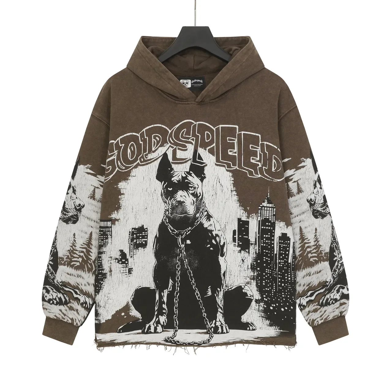 Godspeed Marrom Preto Oversized Fit Distressed Hem Hoodie 2
