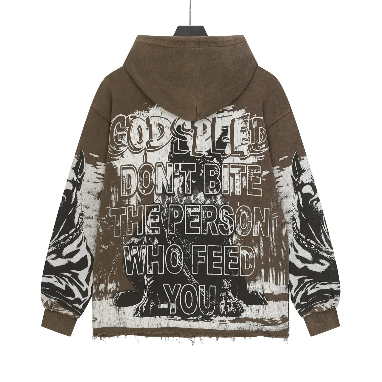 Godspeed Marrom Preto Oversized Fit Distressed Hem Hoodie 3