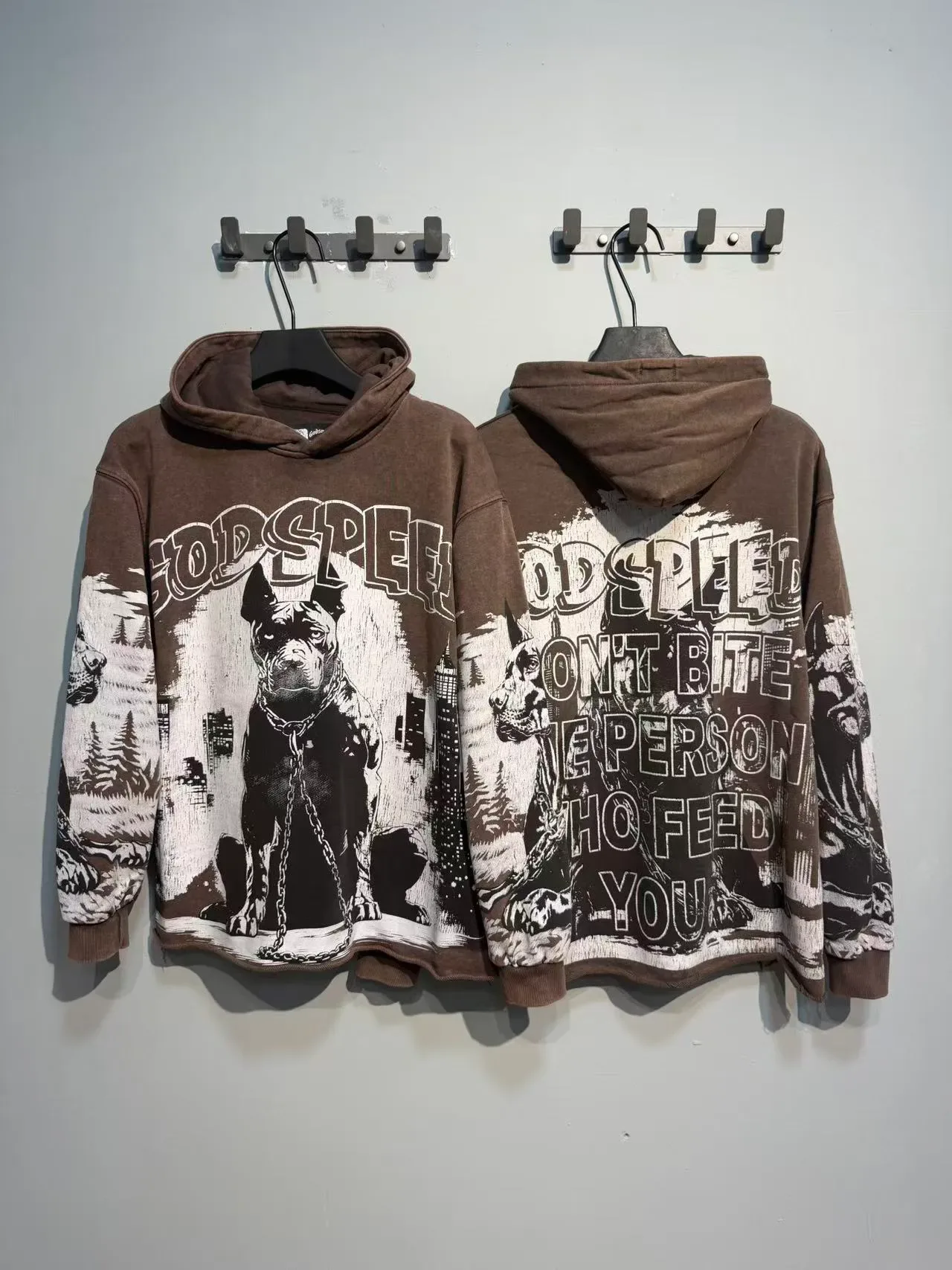 Godspeed Marrom Preto Oversized Fit Distressed Hem Hoodie 5
