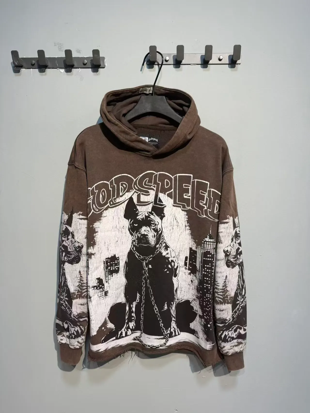 Godspeed Marrom Preto Oversized Fit Distressed Hem Hoodie 6
