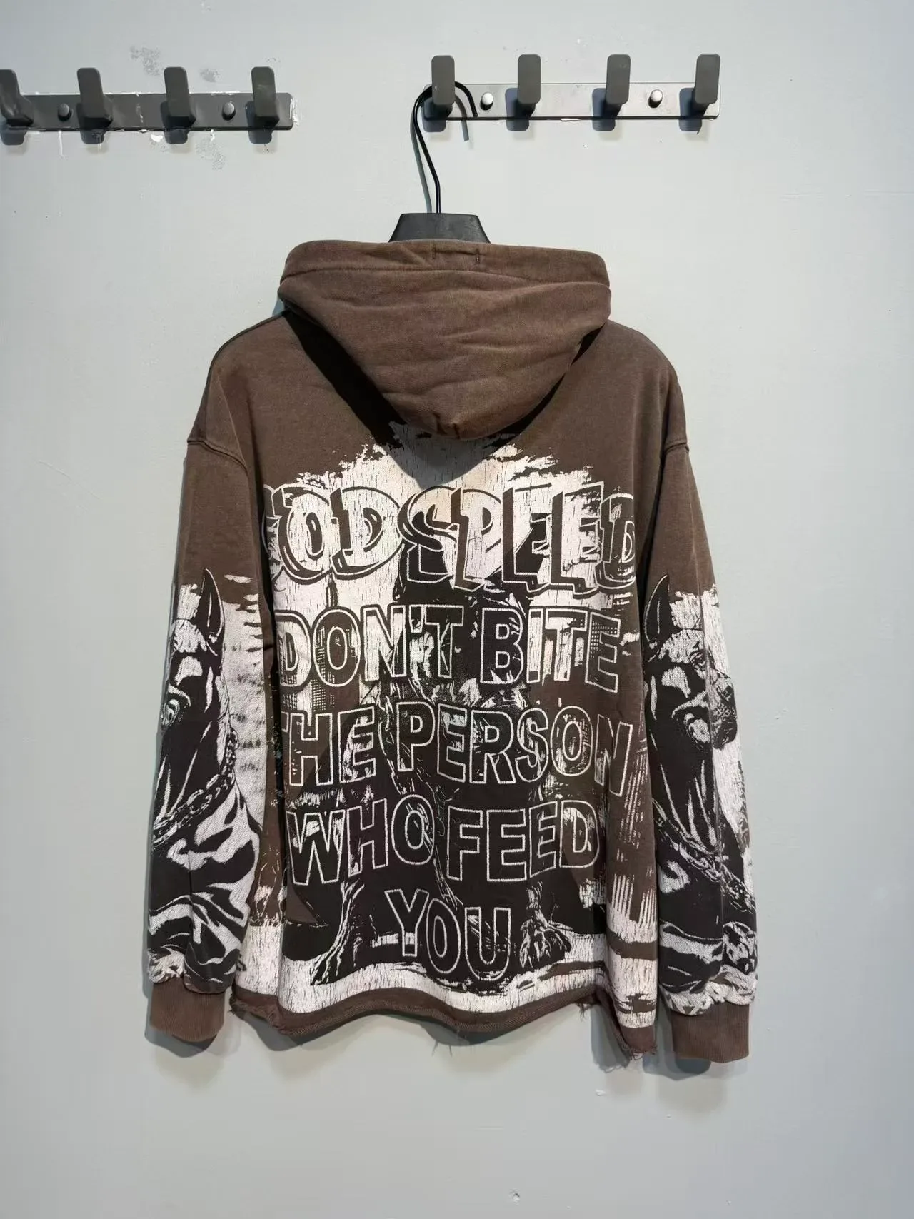 Godspeed Marrom Preto Oversized Fit Distressed Hem Hoodie 7