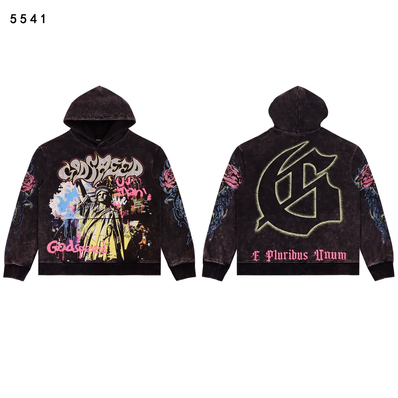 Godspeed Hoodie Graffiti Print Acid Wash Distressed 4