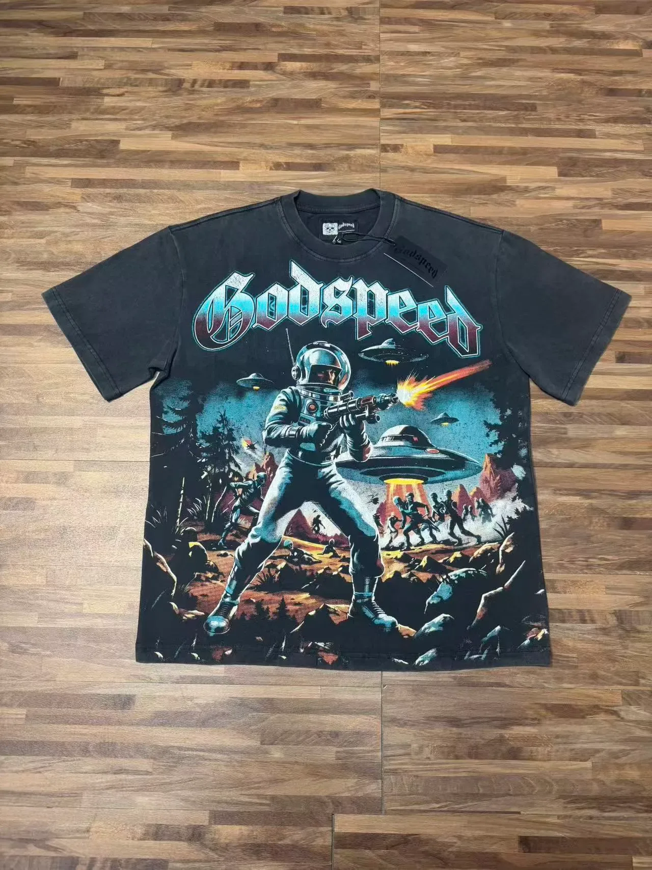 Godspeed Distressed Black Full-Print Sci-Fi Graphic T-Shirt 4