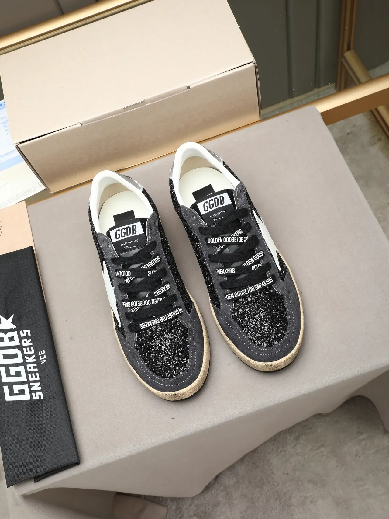 Golden Goose Ball Star Black Glitter and Gray Suede Lifestyle Sneakers 2