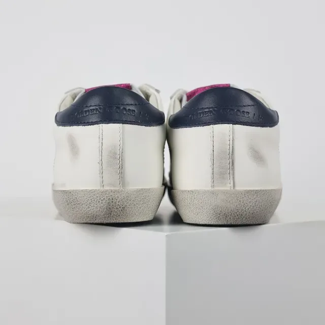 Golden Goose Super-Star أحذية أسلوب حياة جلد أبيض متضرر بنجم لامع 8