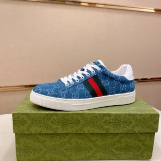Gucci Ace 蓝色 GG Monogram 牛仔织带 生活款运动鞋