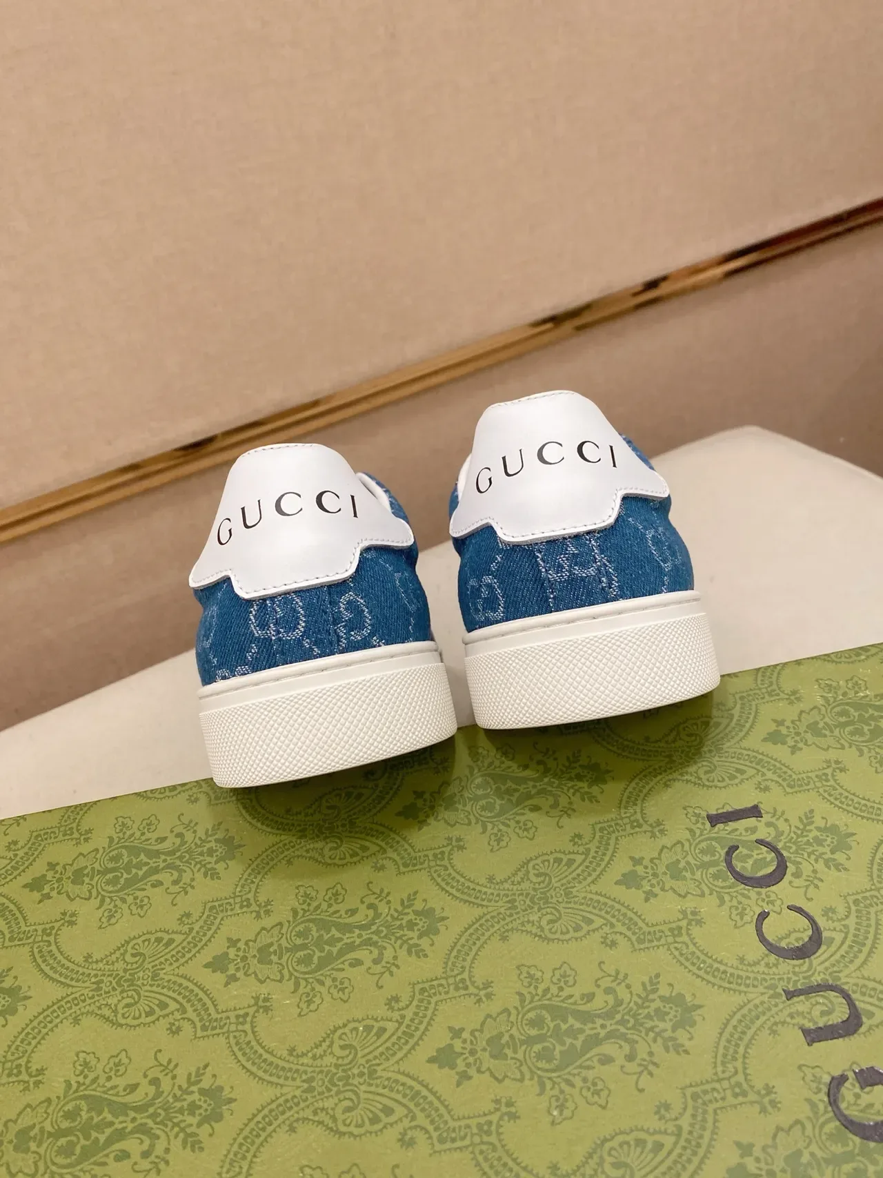Gucci Ace Blue GG Monogram Denim Web Stripe Lifestyle Sneakers 3