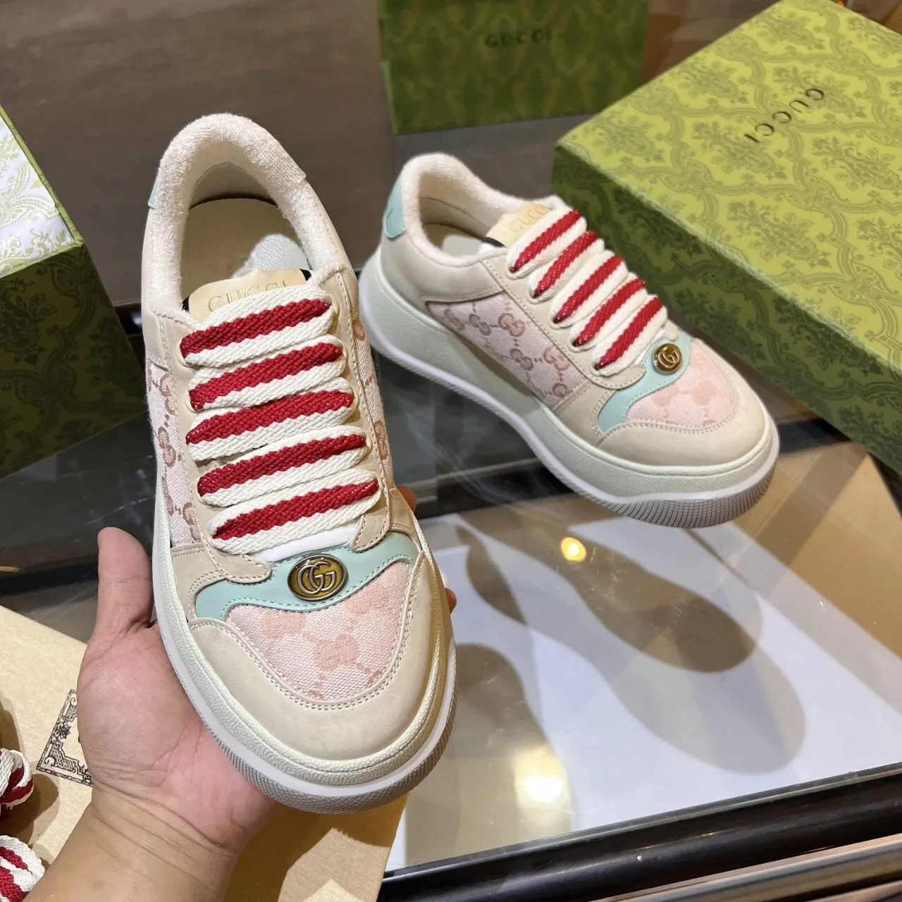 Gucci Ace rose et beige GG Jacquard Lifestyle Sneakers 2