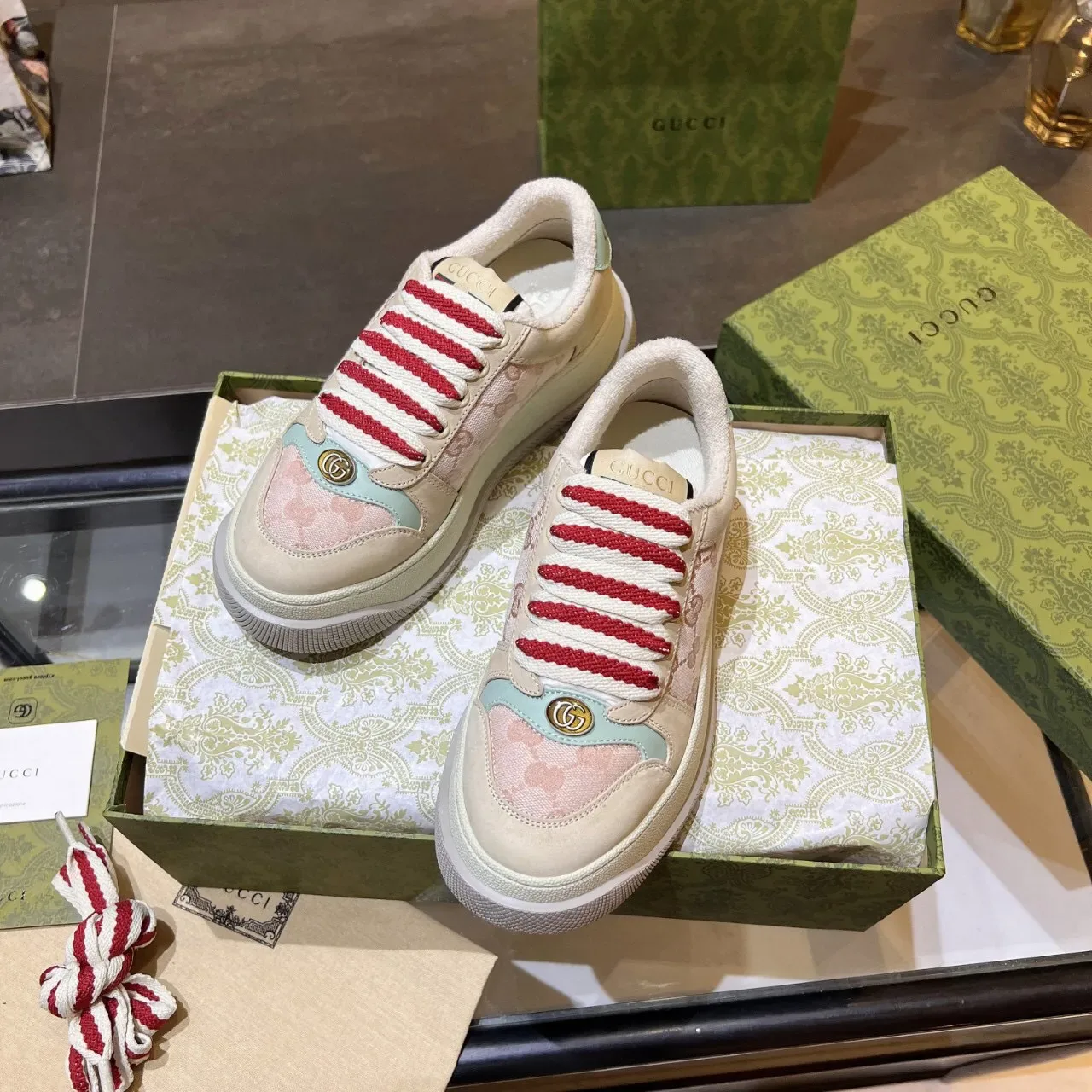 Gucci Ace rose et beige GG Jacquard Lifestyle Sneakers 5