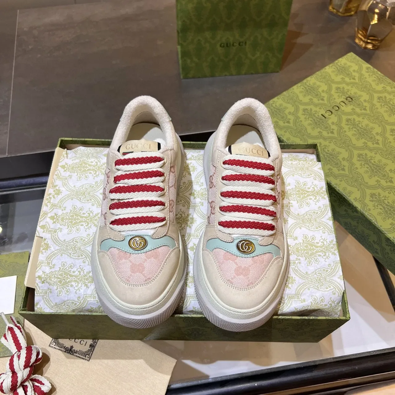 Gucci Ace rose et beige GG Jacquard Lifestyle Sneakers 7