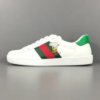 Gucci Ace Blanco Verde Rojo Web Rayas Bordadas Cerdo Estilo de Vida Zapatillas