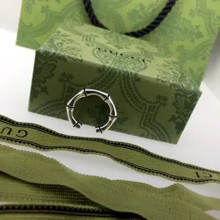 Gucci 竹银军绿色图案 开放式可调节戒指