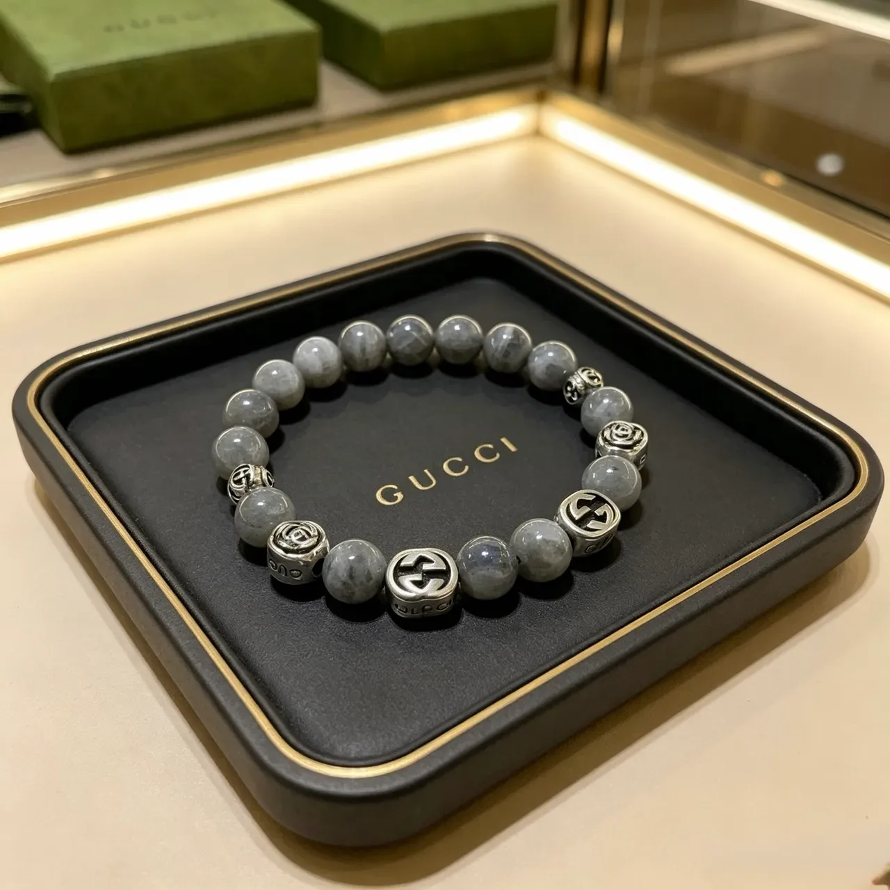 Gucci Beaded Stone and Interlocking G Charm Bracelet 7
