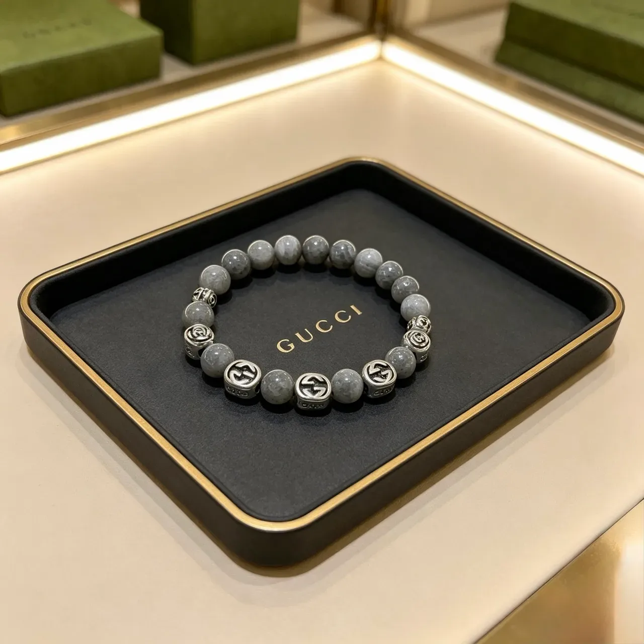 Gucci Beaded Stone and Interlocking G Charm Bracelet 9