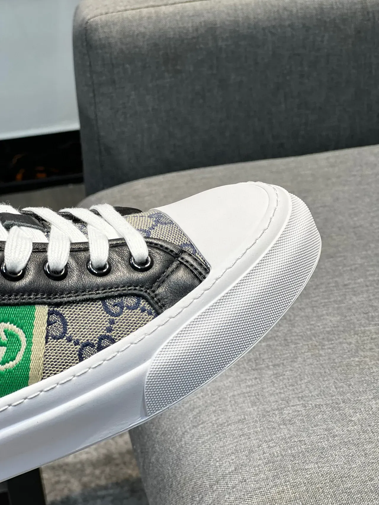 Gucci Beige Black GG Monogram Canvas Web Stripe Accent Lifestyle Sneakers 3