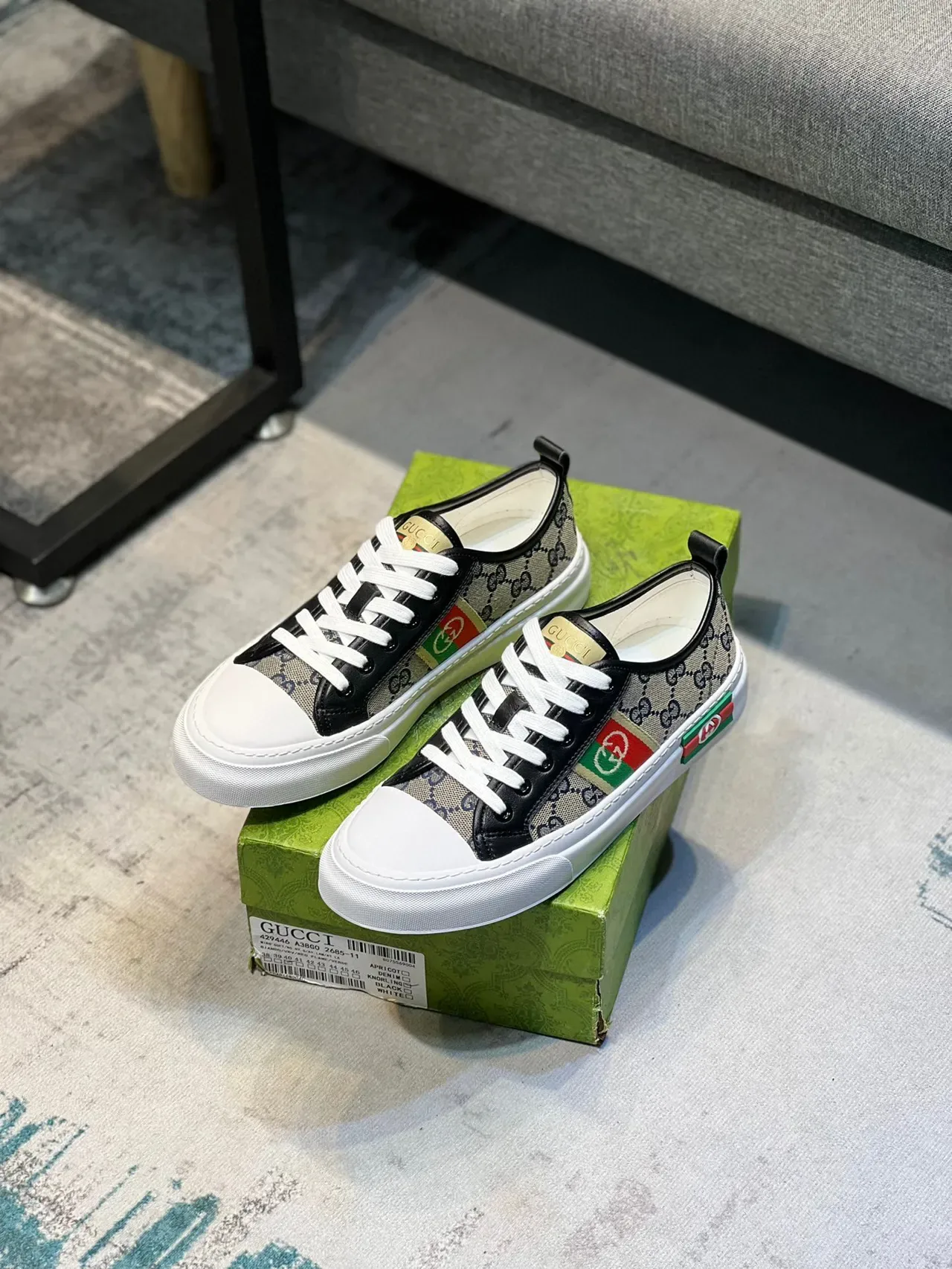 Gucci Beige Black GG Monogram Canvas Web Stripe Accent Lifestyle Sneakers 7