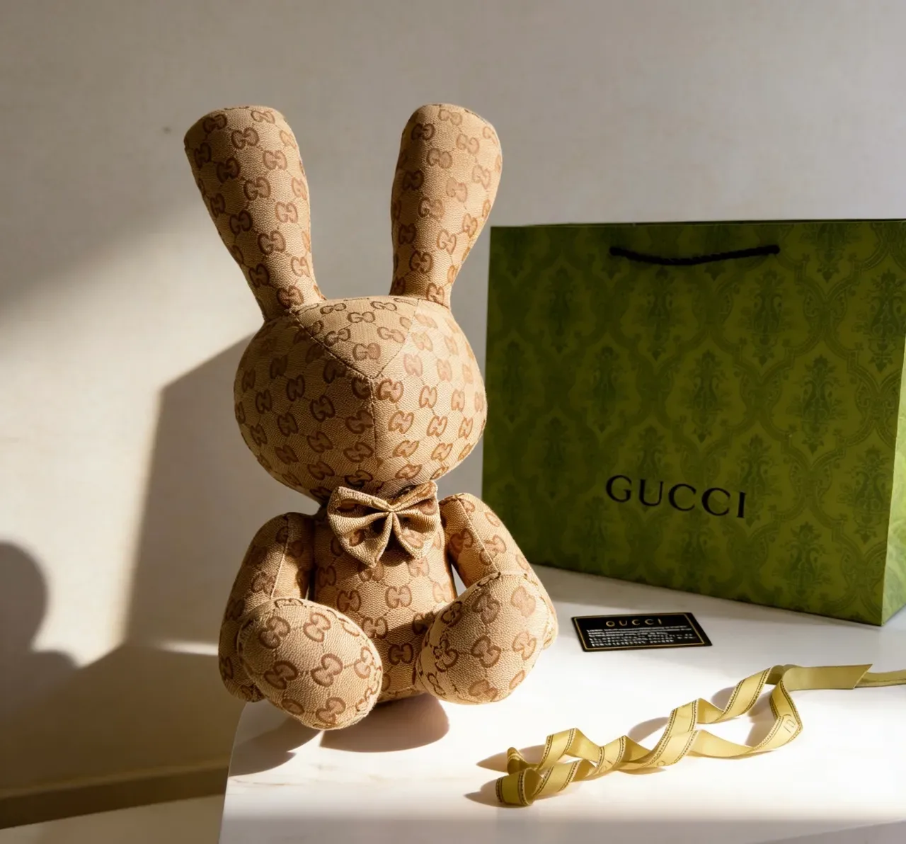 Gucci Beige Brown GG Monogram Jacquard Fabric Seated Rabbit Silhouette Handbag 6