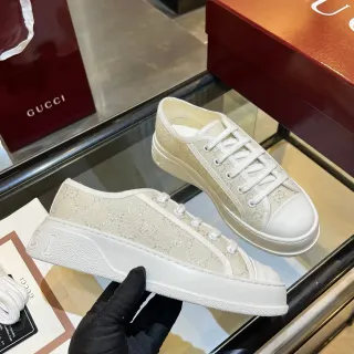 Gucci 米白色 GG Monogram 帆布 厚底 休闲鞋