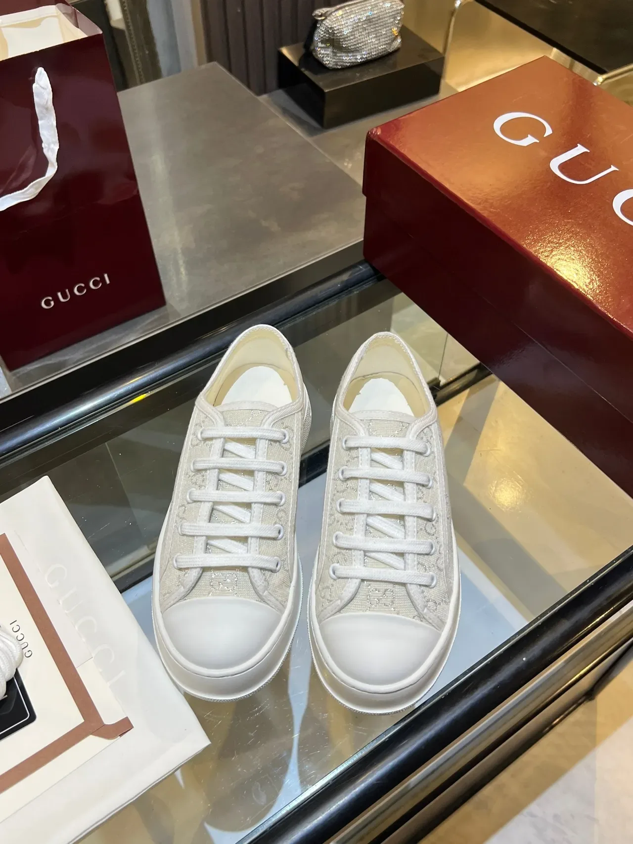 Gucci Beige White GG Monogram Canvas Platform Sole Lifestyle Sneakers 5