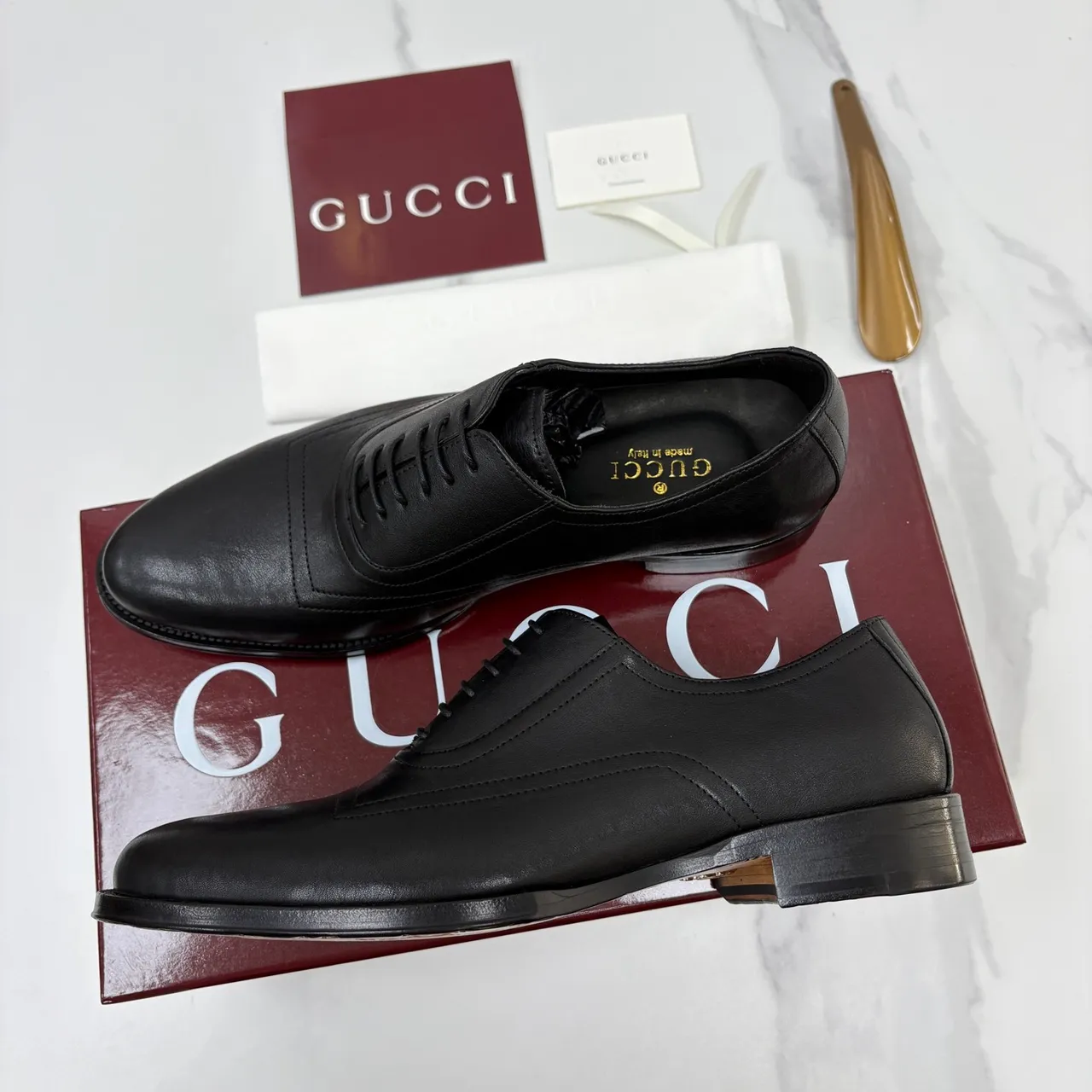 Gucci কালো ক্যাপ-টো অক্সফোর্ড জুতা 5