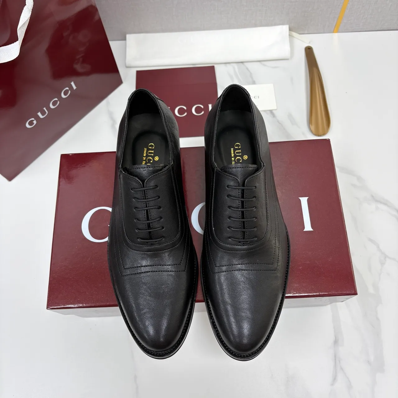 Gucci কালো ক্যাপ-টো অক্সফোর্ড জুতা 6