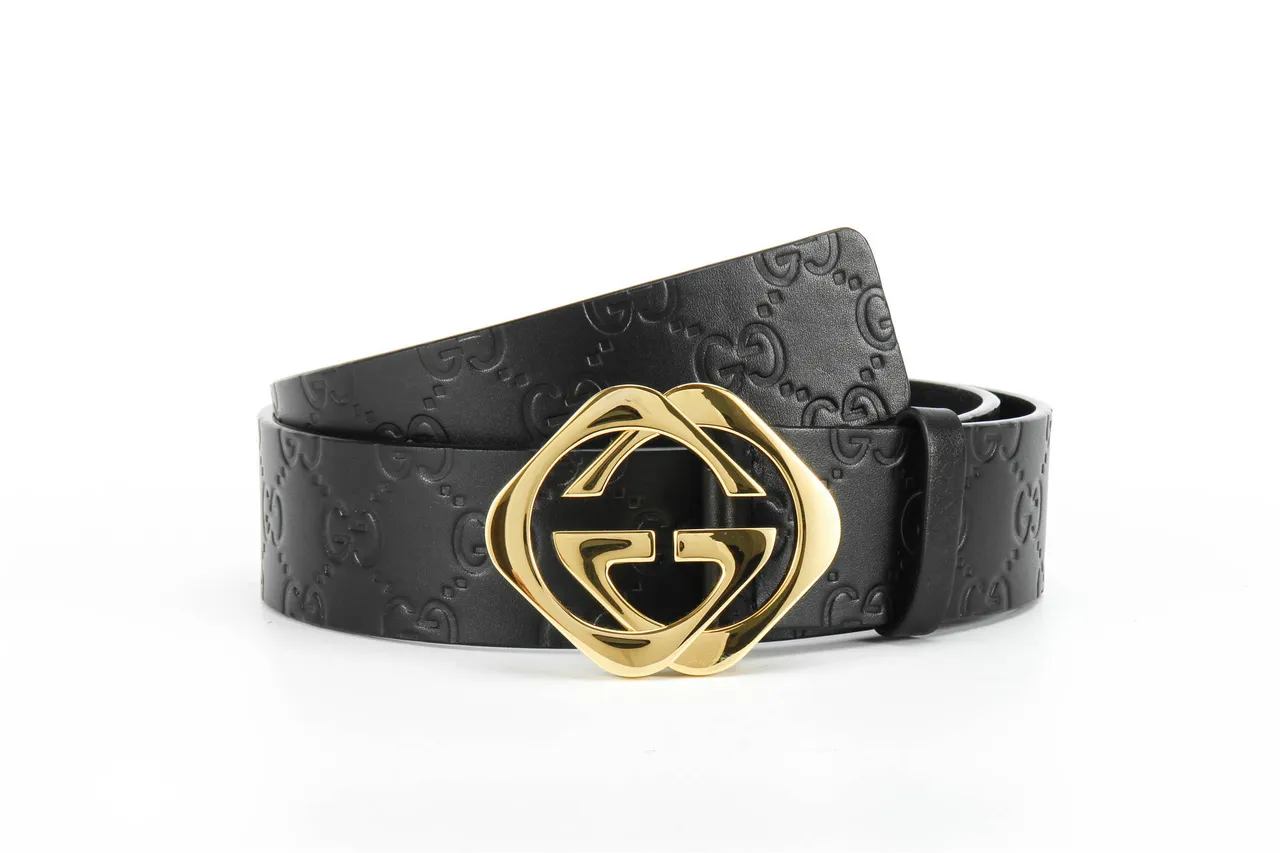 Gucci Black Gold GG-Embossed Polished Interlocking G Buckle Leather Belt 4