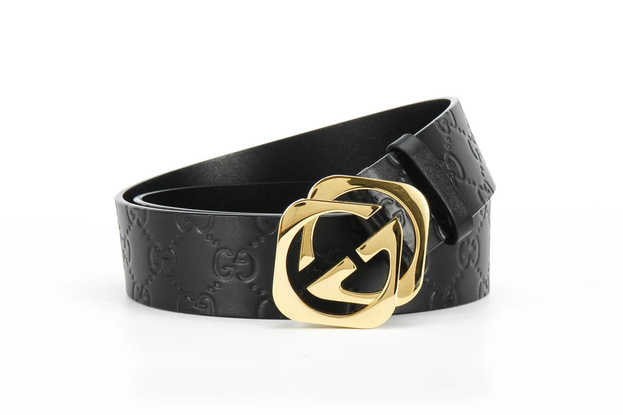 Gucci Black Gold GG-Embossed Polished Interlocking G Buckle Leather Belt 5