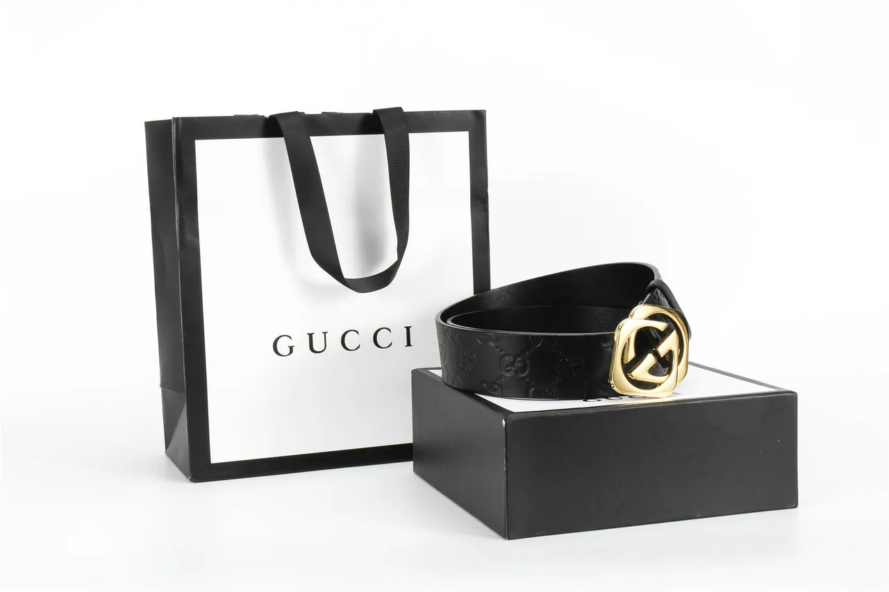 Gucci Black Gold GG-Embossed Polished Interlocking G Buckle Leather Belt 6
