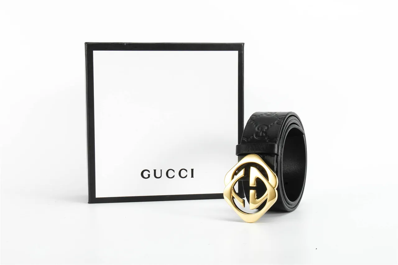 Gucci Black Gold GG-Embossed Polished Interlocking G Buckle Leather Belt 7