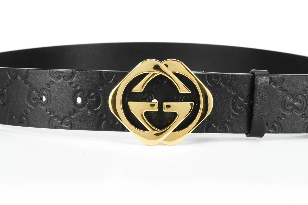 Gucci Black Gold GG-Embossed Polished Interlocking G Buckle Leather Belt 9