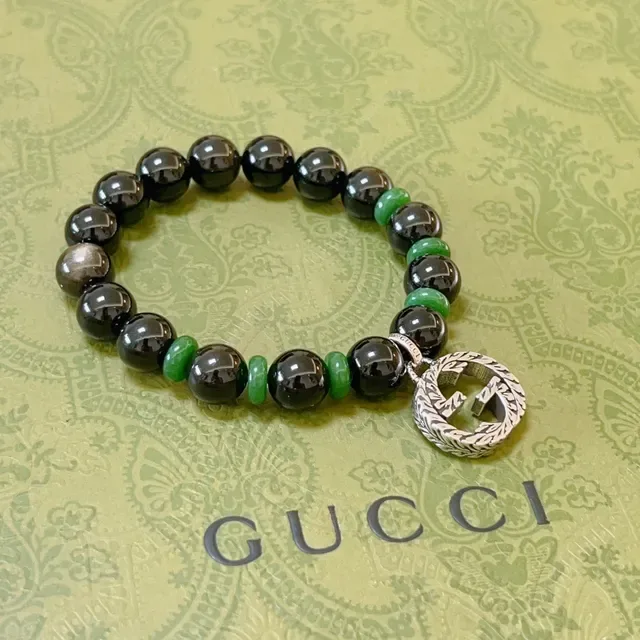Gucci سوار أسود أخضر خرز مرن 7