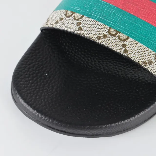 Gucci Black Multicolor GG Supreme Canvas Web Stripe Slippers 5