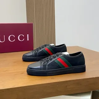 Gucci 黑红 帆布和皮革拼接鞋面 网状侧边面板 生活方式运动鞋
